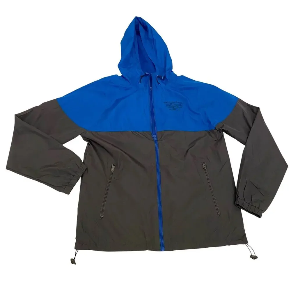 Disney Parks Unisex Size Small Windbreaker Jacket Blue and Grey with Hoodie